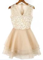 Rosewe Sweet V Neck Apricot Sleeveless Mini Dress For Woman