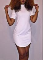 Rosewe Short Sleeve White Asymmetric Mini Dress
