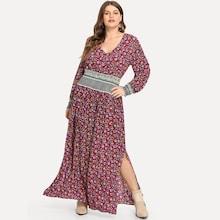 Shein Plus Calico Print Frill Detail Slit Dress