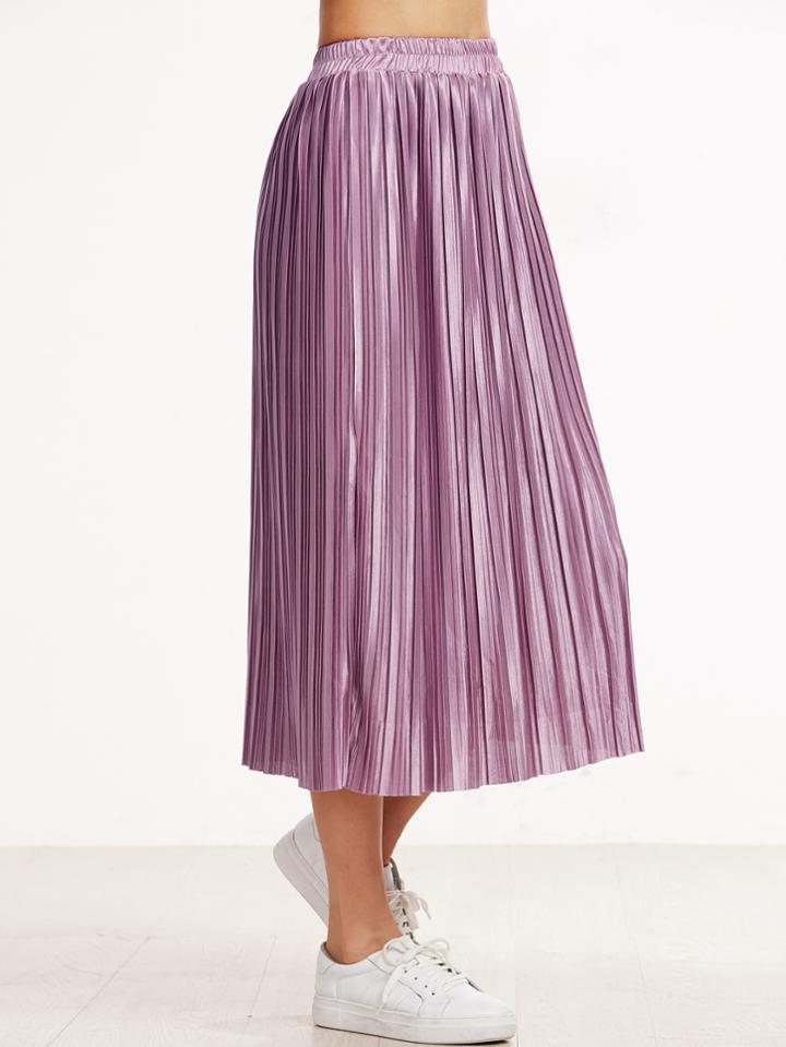 Shein Pink Elastic Waist Pleated Skirt