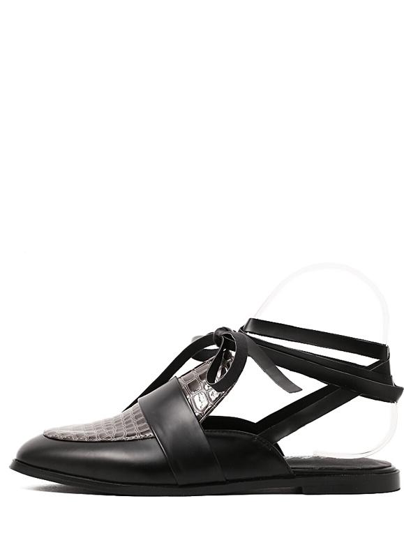 Shein Snake Embossed Ankle Wrap Mules - Grey