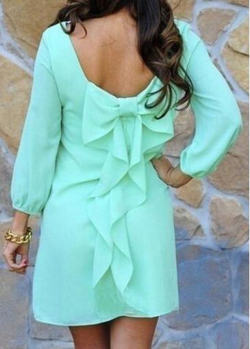 Rosewe Lantern Sleeve Mint Green Bowknot Decorated Dress