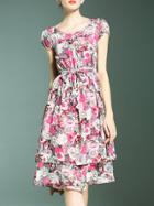 Shein Multicolor Tie-waist Floral A-line Dress