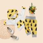 Shein Toddler Girls Cat Print Hooded Top With Striped Trim Pants