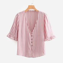 Shein Contrast Stripe Ruffle Sleeve Blouse
