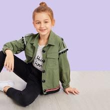 Shein Girls Flap Pocket Tassel Trim Jacket