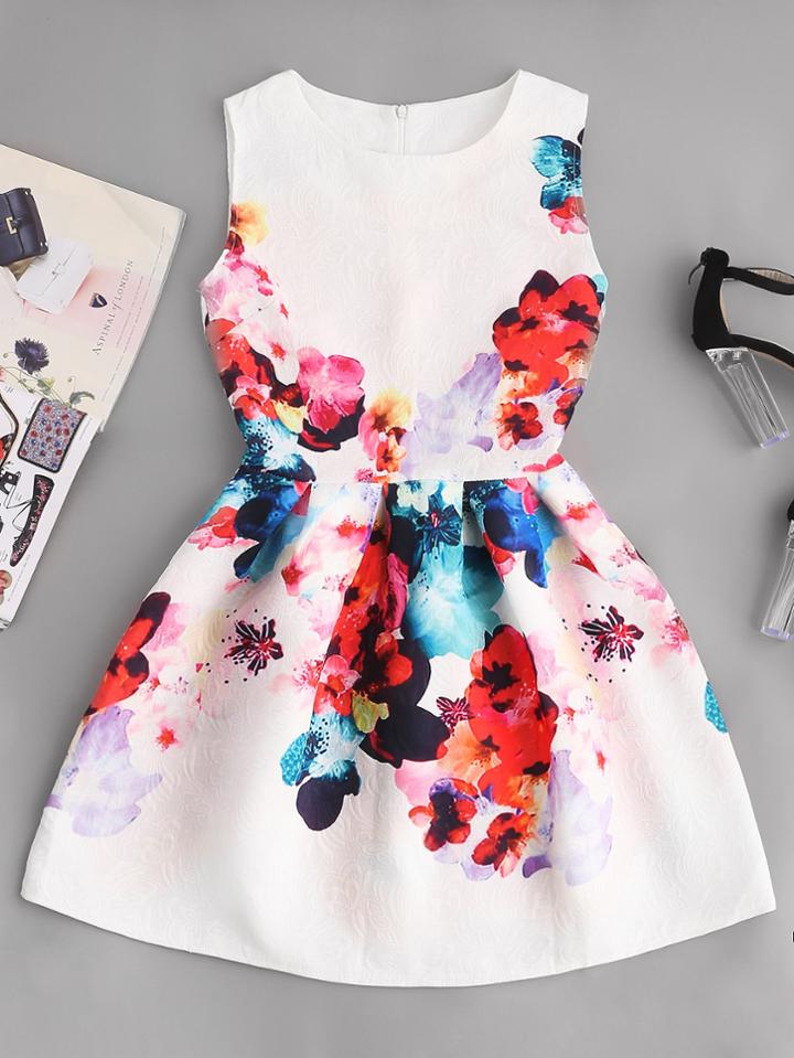 Shein Florals Embossed Fit & Flare Dress