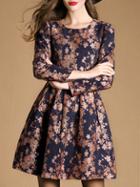 Shein Multicolor Round Neck Long Sleeve Jacquard Dress