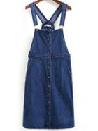 Shein Straps Denim Button-down Blue Suspender Dress