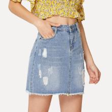 Shein Raw Hem Ripped Denim Skirt