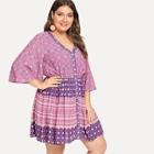 Shein Plus Ruffle Cuff Mixed Print Flare Dress