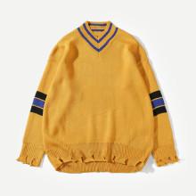 Shein Men Stripe Trim Frayed Hem Jumper