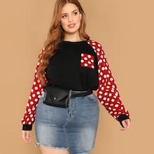 Shein Plus Polka-dot Raglan Sleeve Sweatshirt