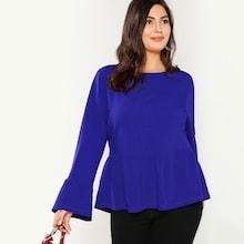 Shein Plus Flounce Sleeve Solid Tee
