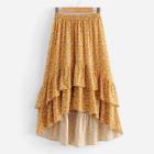 Shein Calico Print Tiered Ruffle Dip Hem Skirt