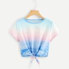 Shein Sky Print Knot Front Crop Tee