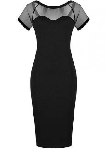 Rosewe Pretty Round Neck Short Sleeve Black Sheath Dress