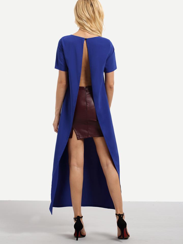 Shein Royal Blue Open Back Short Sleeve T-shirt