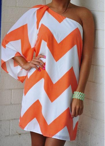 Rosewe Chevron Print One Sleeve Straight Dress