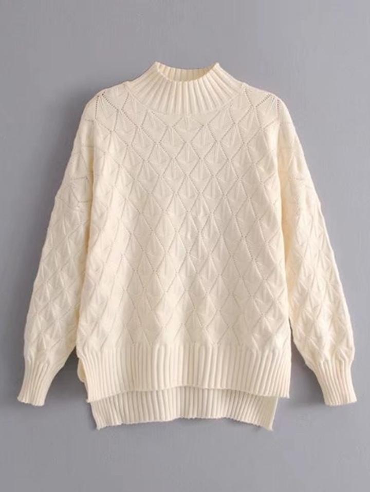 Shein Diamond Textured Dip Hem Sweater