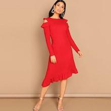Shein Cutout Ruffle Hem Solid Dress