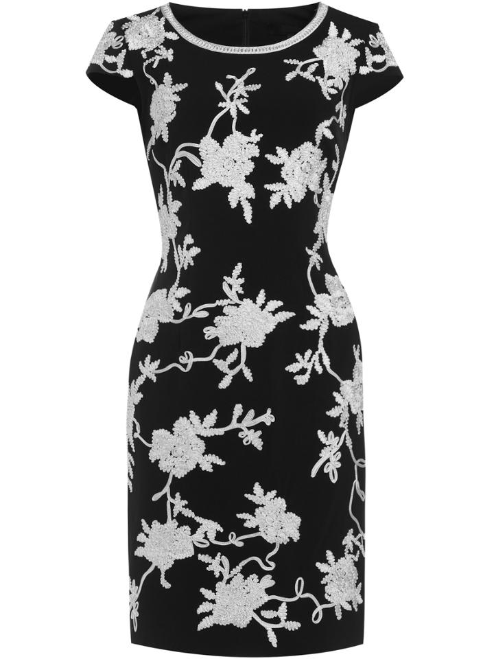 Shein Black Crew Neck Disc Flowers Sheath Dress