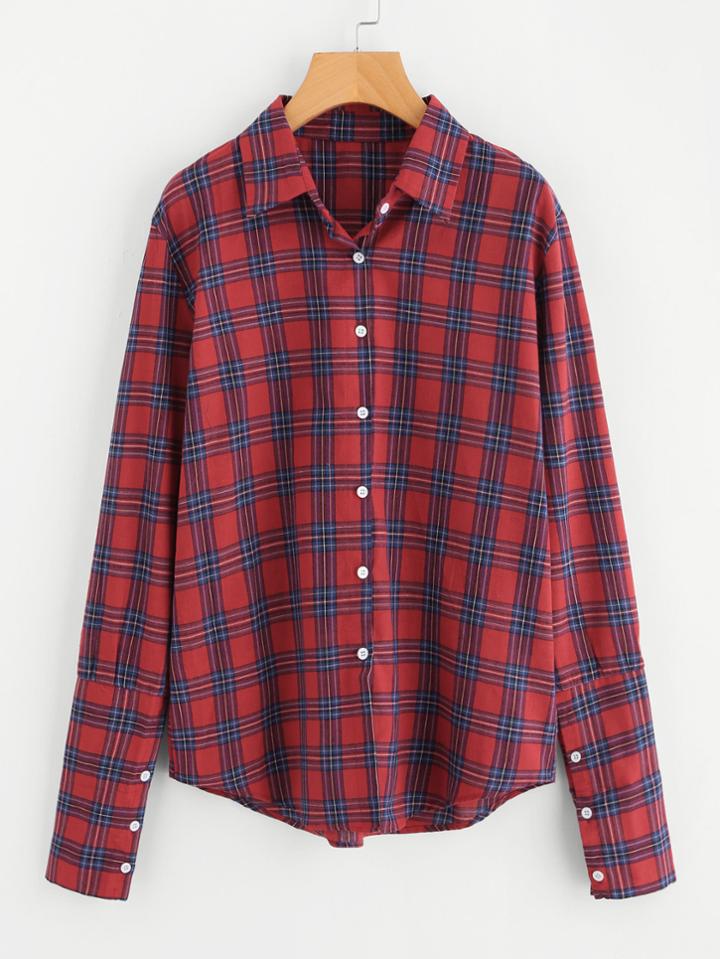 Shein Buttoned Wide Cuff Checkered Shirt