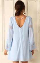 Shein Blue Long Sleeve With Lace Dress