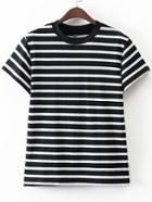 Shein Black And White Crew Neck Stripe T-shirt