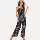 Shein Shirred Panel Botanical And Geo Print Cami Jumpsuit