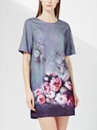 Shein Grey Flower Print Shift Dress