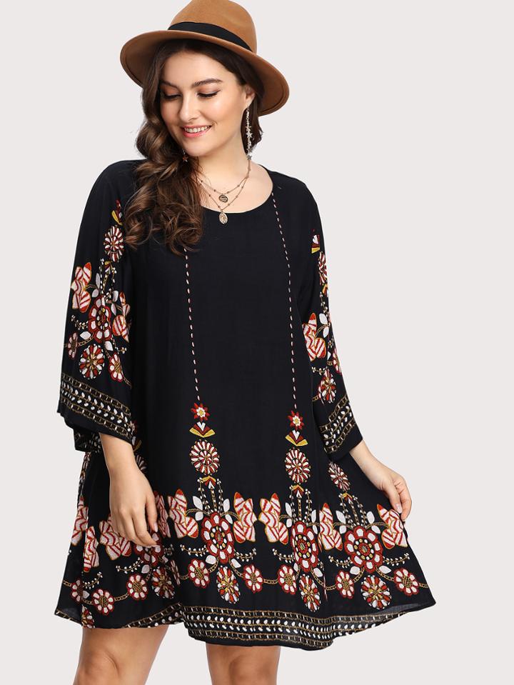 Shein Tribal Flower Print Tunic Dress