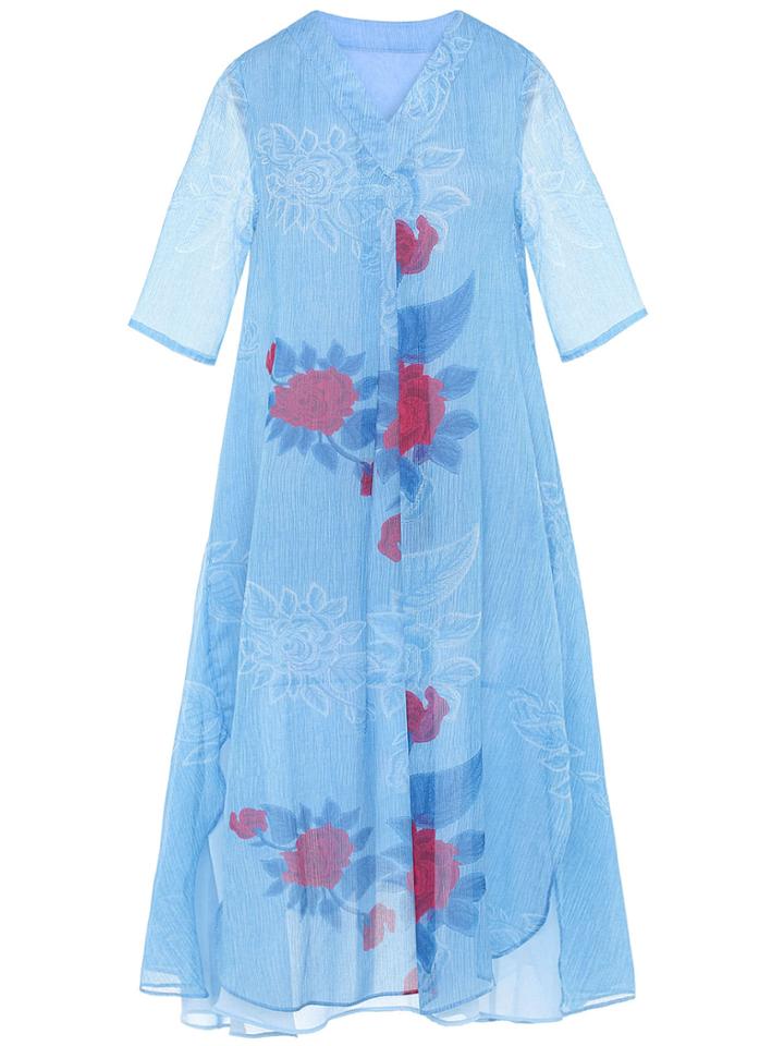 Shein V Neck Rose Print Shift Dress