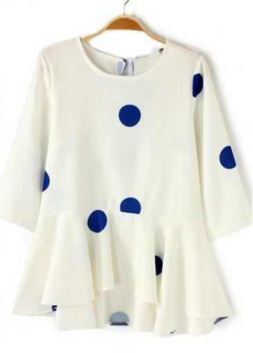 Rosewe Cute Half Sleeve Round Neck Polka Dot Print White Tees