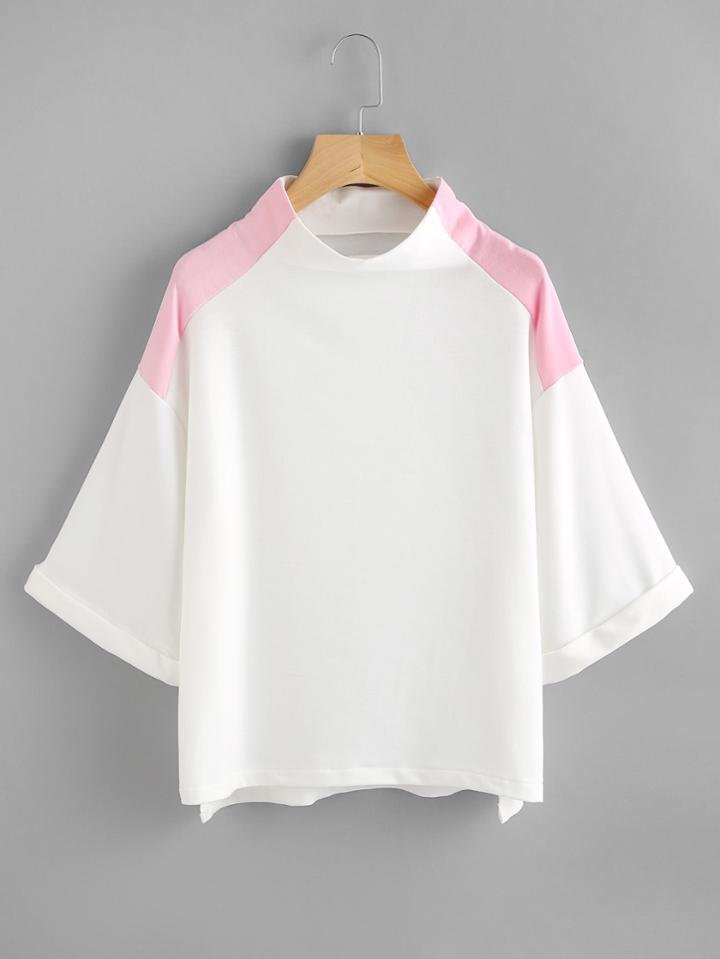 Shein Contrast Panel High Low Cuffed Tee