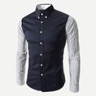 Shein Men Contrast Striped Sleeve Button Down Collar Shirt