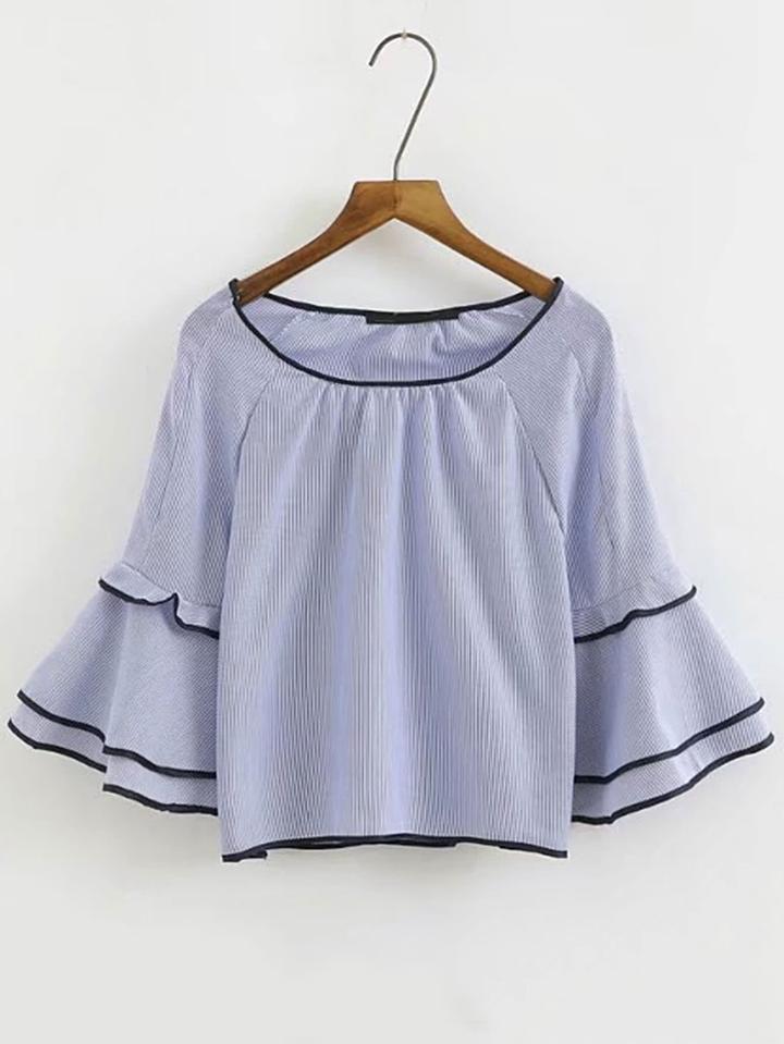 Shein Contrast Binding Layered Bell Sleeve Top