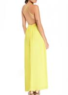 Rosewe Spaghetti Strap Open Back Yellow Backless Dress