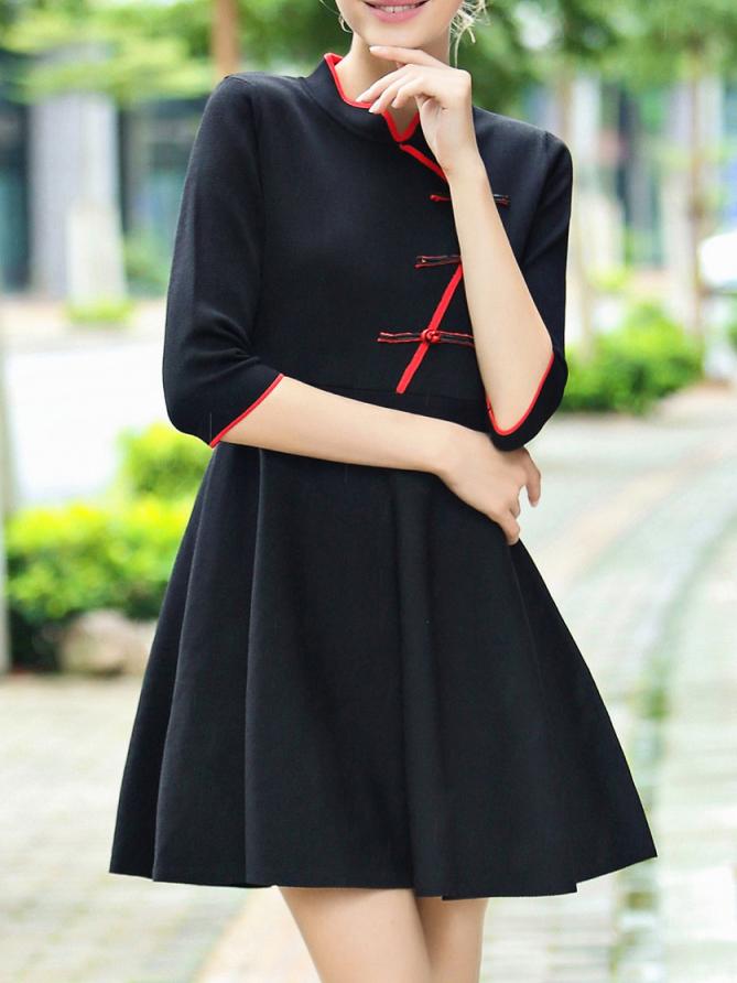 Shein Black Collar Vintage A-line Dress