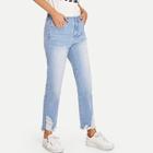 Shein Faded Wash Ripped Hem Jeans