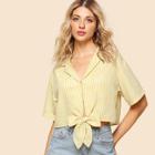 Shein Knot Front Striped Crop Top