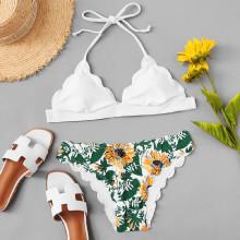 Shein Scallop Floral Print Bikini Set