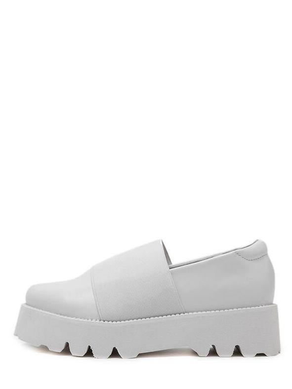 Shein White Faux Leather Slip On Elastic Flatform Shoes