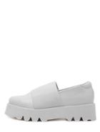 Shein White Faux Leather Slip On Elastic Flatform Shoes