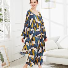 Shein Crane Print Cami Pajama Set With Robe