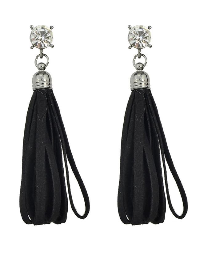 Shein Black Pu Lether Long Tassel Earrings