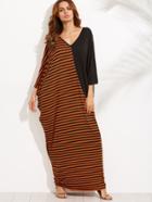 Shein Color Block Striped V Back Dolman Sleeve Maxi Dress