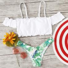 Shein Lettuce Edge Tropical Print Bikini Set
