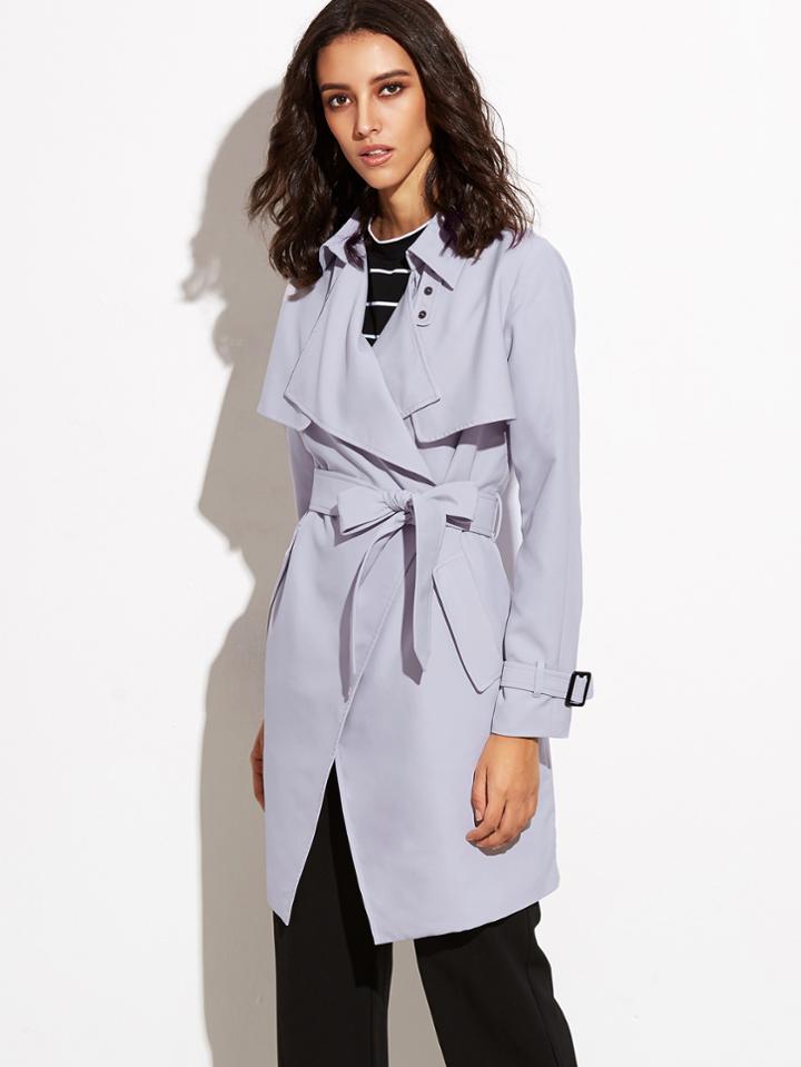 Shein Grey Wrap Trench Coat With Gun Flap