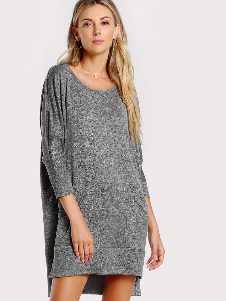Shein Front Pocket Drop Sleeve Dress Grey